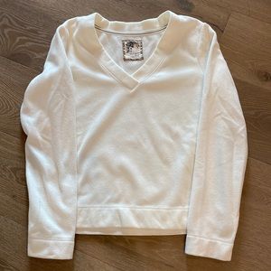White V Neck Fleece Pullover